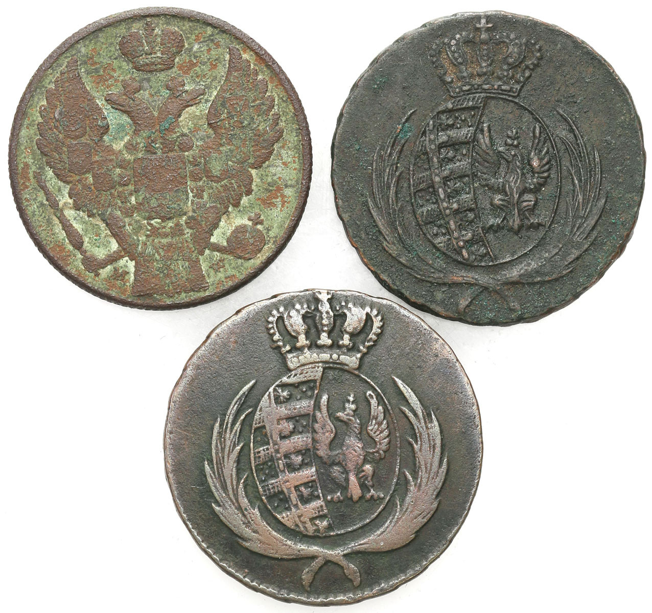Polska XIX wiek, Księstwo Warszawskie. 3 grosze (trojak) 1812-1840, Warszawa, zestaw 3 monet